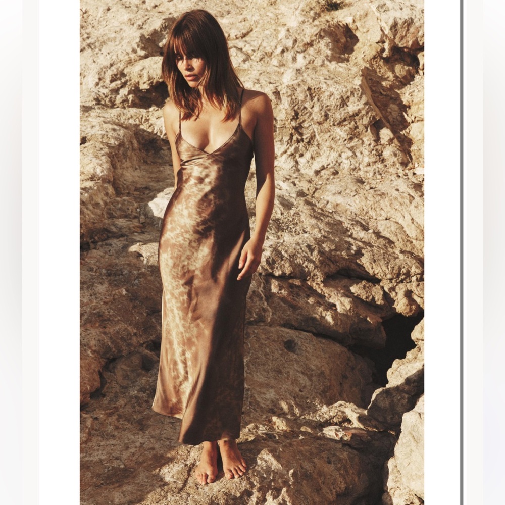 ZARA Satin Effect Midi Slip Dress